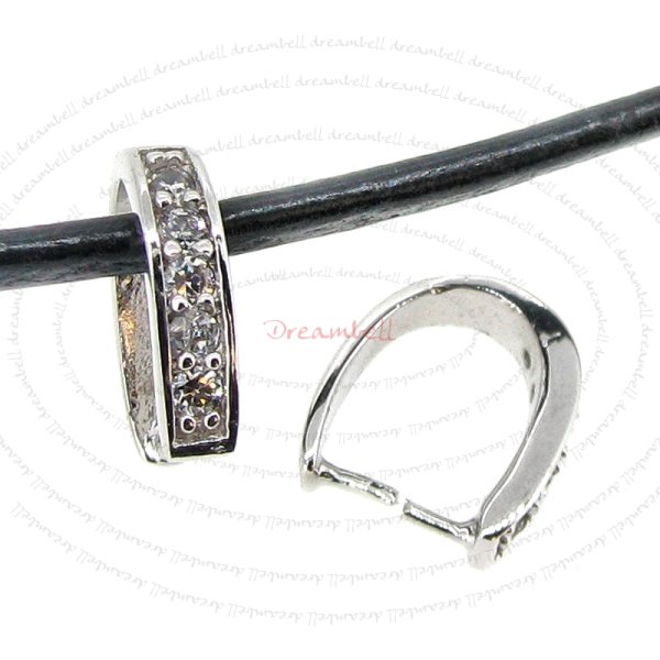 1x Rhodium Plated Sterling Silver Bail Pinch CZ Pendant Clasp Connector