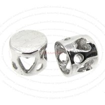 4x Rhodium Plated Sterling Silver Round Heart Bead Cap 3mm