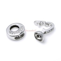 1x Rhodium Sterling Silver CZ Crystal Stringing Cup Cap Pendant Bail Clasp Necklace Connector