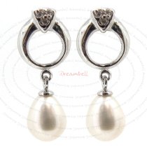 2x Rhodium Sterling Silver Genuine 7mm White Freshwater Pearl Clear CZ Crystal Dangle Stud Earring Post