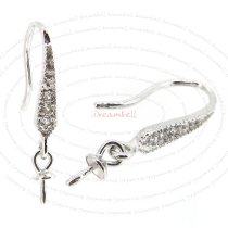 2x Rhodium Sterling Silver CZ Crystal Earring French Hook Earwire 3mm Pearl Cup