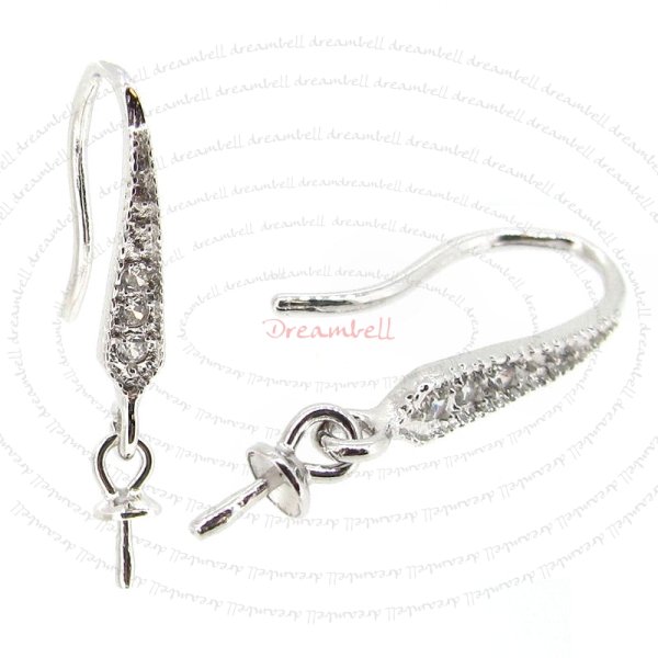 2x Rhodium Sterling Silver CZ Crystal Earring French Hook Earwire 3mm Pearl Cup