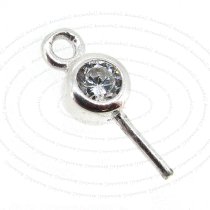 2x Sterling Silver Eye Pin with CZ Crystal Pearl Pendant Connector Bail