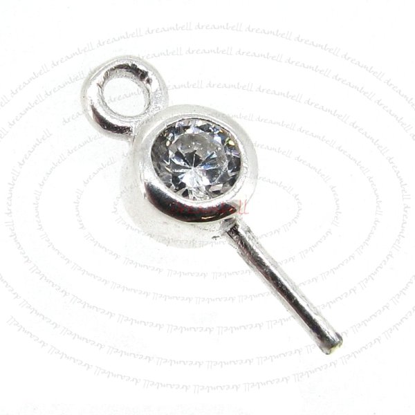 2x Sterling Silver Eye Pin with CZ Crystal Pearl Pendant Connector Bail