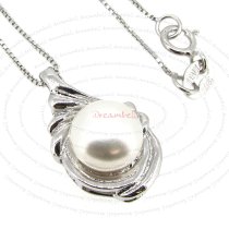 Sterling Silver White Freshwater Pearl Tear Pendant 16" Box Chain Necklace