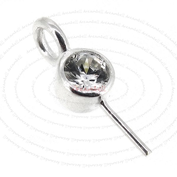 1x Sterling Silver Eye Pin with CZ Crystal Pearl Pendant Connector Bail