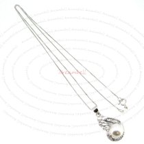 Rhodium Sterling Silver White Freshwater Pearl Flower CZ Crystal Pendant Box Chain Necklace 16″
