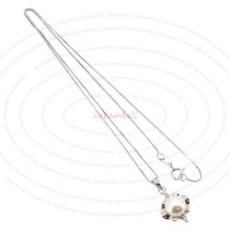 Rhodium Sterling Silver White Freshwater Pearl Oyster CZ Crystal Pendant Box Chain Necklace 16″