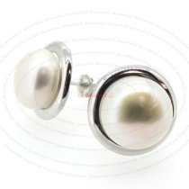2x Rhodium Sterling Silver Genuine 11mm White Freshwater Pearl Earrings Stud Post