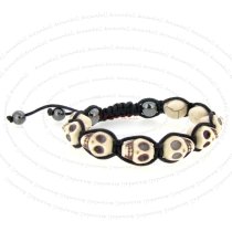 Black Macrame Knotted Nylon Cord White Turquoise Skeleton Skull Head Hematite Ball Bead Adjustable Wristband Bracelet 8″