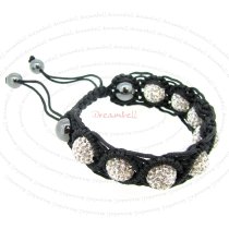 Black Macrame Knotted Shamballa Clear CZ Crystal Hematite Ball Bead Adjustable Wristband Bracelet 7″