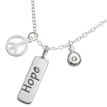 Sterling Silver .925 Hope Peace CZ Pendant Cable Chain Charm Necklace 16", 17"