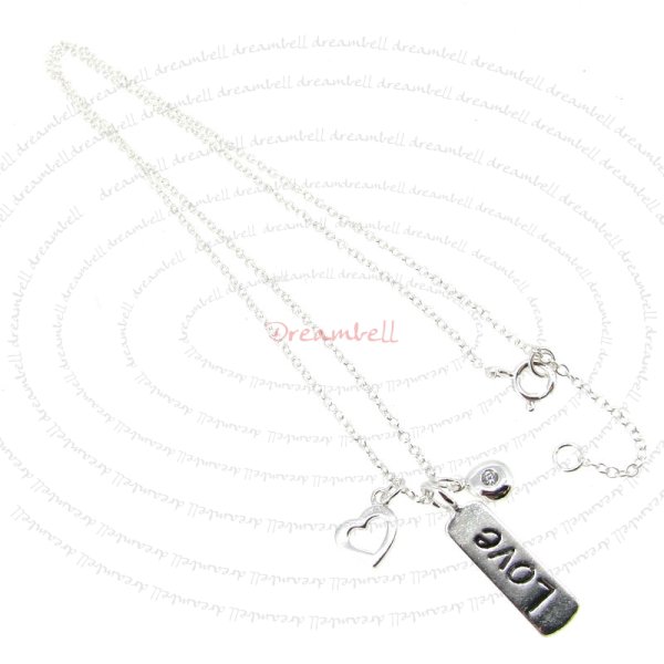 Sterling Silver .925 Love Heart CZ Pendant Cable Chain Charm Necklace 16", 17"