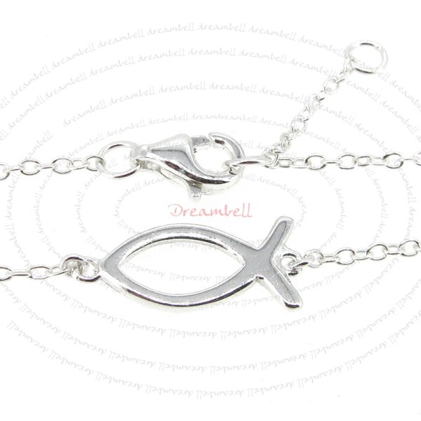 Sterling Silver Fish Oval Ring Charm Bracelet with Lobster Clasp 6.5"