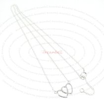 Sterling Silver Double Heart Love Pendant Tag Link Chain Necklace Adjustable 16″ 17''