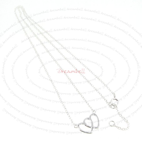 Sterling Silver Double Heart Love Pendant Tag Link Chain Necklace Adjustable 16" 17''