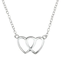 Sterling Silver Double Heart Love Pendant Tag Link Chain Necklace Adjustable 16" 17''