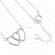 Sterling Silver Double Heart Love Pendant Tag Link Chain Necklace Adjustable 16" 17''