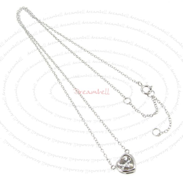 Rhodium Sterling Silver Heart Love Pendant CZ 8m Cable Chain Necklace Adjustable 16" 17" 18''