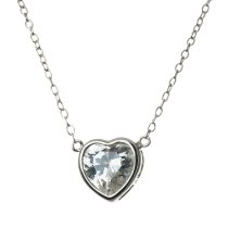Rhodium Sterling Silver Heart Love Pendant CZ 8m Cable Chain Necklace Adjustable 16" 17" 18''