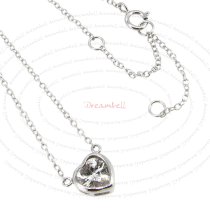 Rhodium Sterling Silver Heart Love Pendant CZ 8m Cable Chain Necklace Adjustable 16" 17" 18''