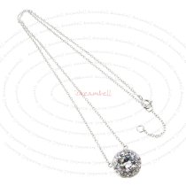 Rhodium Sterling Silver Round CZ Pendant Link Chain Necklace with Extender Spring Clasp 17''