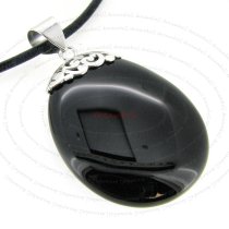 1x Sterling Silver Flower Oval Black Onyx Charm Pendant