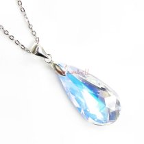 Teardrop Clear AB Pendant w/ Rhodium on Sterling Silver Adjustable Chain Necklace 16″ with 2″ Extender 18″ Using Swarovski Elements Crystal