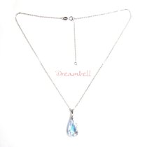 Teardrop Clear AB Pendant w/ Rhodium on Sterling Silver Adjustable Chain Necklace 16" with 2" Extender 18" Using Swarovski Elements Crystal