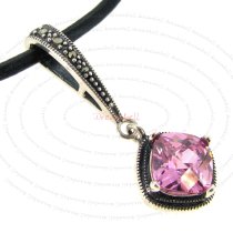 1x Sterling Silver Rose Pink CZ Crystal Marcasite Dangle Charm Pendant