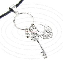 1x Sterling Silver Heart Love Lock Key Ring Dangle Pendant