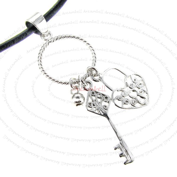 1x Sterling Silver Heart Love Lock Key Ring Dangle Pendant