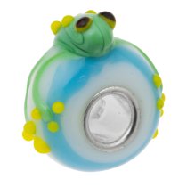 Sterling Silver Round Frog White Glass Bead for European Charm Bracelets