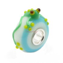 Sterling Silver Round Frog White Glass Bead for European Charm Bracelets
