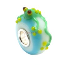 Sterling Silver Round Frog White Glass Bead for European Charm Bracelets
