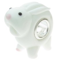 Sterling Silver Round Rabbit White Glass Bead for European Charm Bracelets