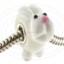 Sterling Silver Round Rabbit White Glass Bead for European Charm Bracelets