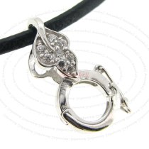 1x Rhodium Sterling Silver CZ Crystal Round Leaf Pendant CZ Interchangeable Bail Dangle Clasp