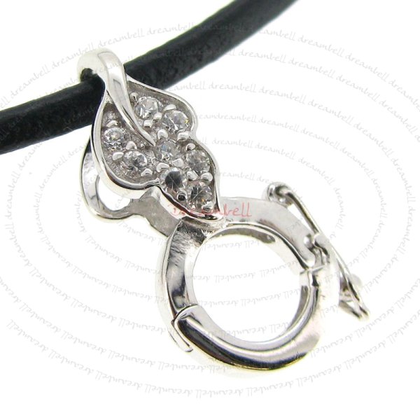 1x Rhodium Sterling Silver CZ Crystal Round Leaf Pendant CZ Interchangeable Bail Dangle Clasp