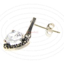 2x Sterling Silver Marcasite Heart Clear CZ Crystal Charm Dangle Stud Earring Post