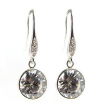 2x Rhodium Sterling Silver Clear CZ Crystal Charm Dangle French Hook Earwire Earring