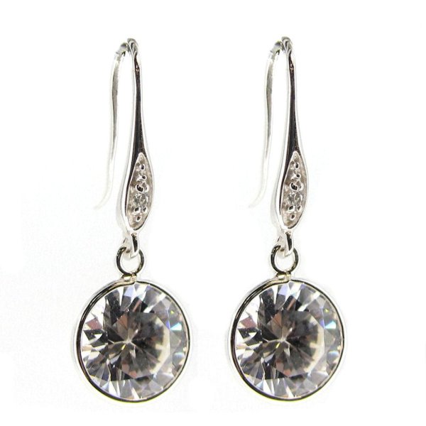 2x Rhodium Sterling Silver Clear CZ Crystal Charm Dangle French Hook Earwire Earring