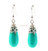 2x Sterling Silver Turquoise Teardrop Charm Dangle French Hook Earwire Earring