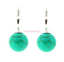 2x Sterling Silver 10mm Round Turquoise Ball Dangle Stud Earring Post