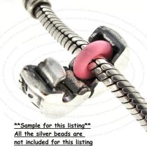 10x Pink Round Rubber Stopper Spacer Bead for Silver European Charm Bracelets / Clips