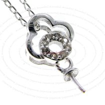 1x Sterling Silver CZ Bail Pin with 3mm Cup Pearl Pendant Connector
