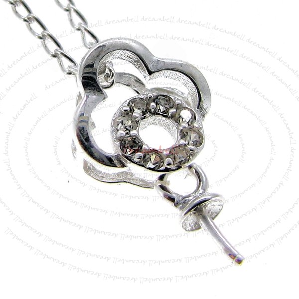 1x Sterling Silver CZ Bail Pin with 3mm Cup Pearl Pendant Connector