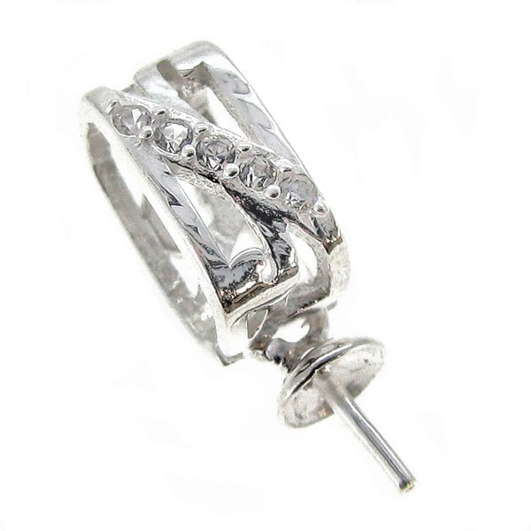 1x Sterling Silver CZ Crystal Bail Pin 3mm Cup Pearl Pendant Connector