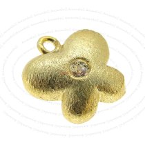 2x 14k Real Gold Silver Butterfly CZ Dangle Charm Pendant 7.5mm