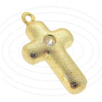 2x 14k Real Gold Silver Cross CZ Dangle Charm Pendant 7mm